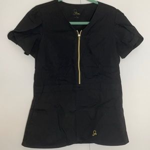 Jaanuu black scrub top, half zip, size med